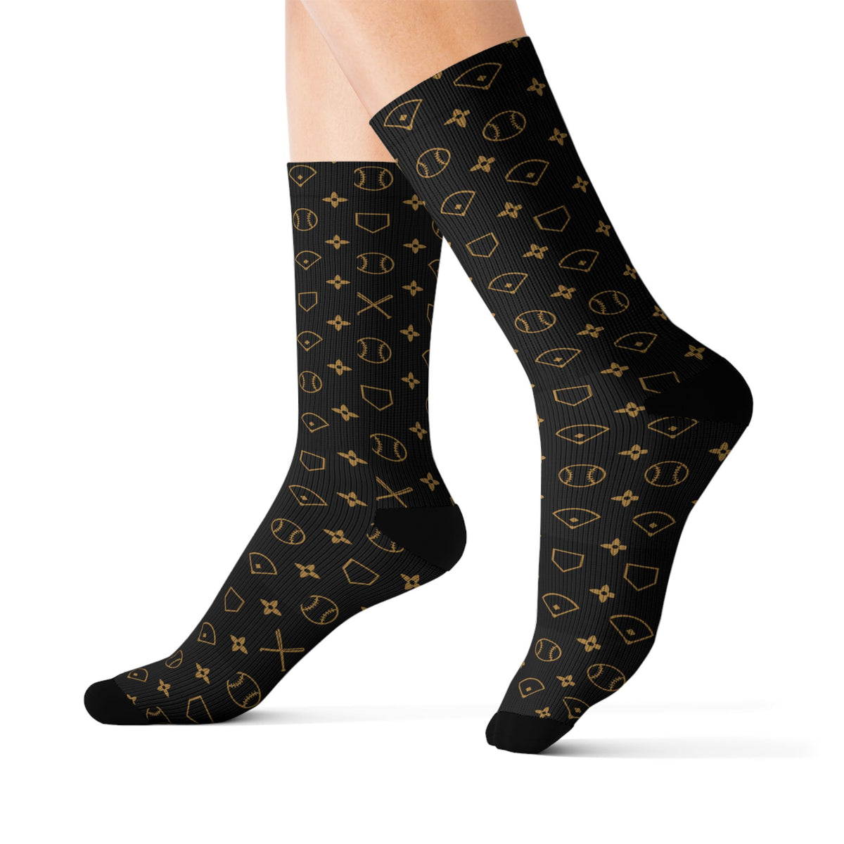 Louis Baseball Pattern Black Socks